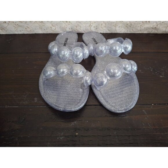 NWOB Steve Madden Zaza Silver Metallic Bubble Strap Slide Sandals/Size 6 - Picture 5 of 8